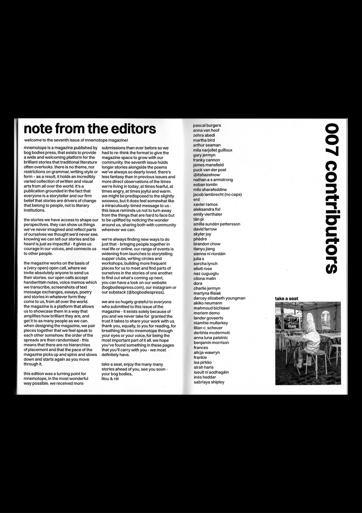 note from the editors - issue 007